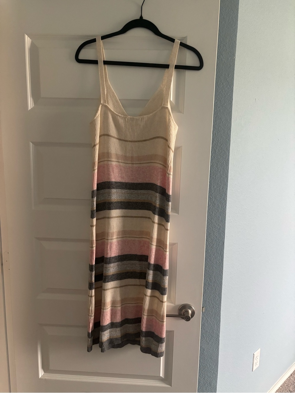 Z Supply Striped Knit V‑Neck Midi Dress in Cream, Pink and Gray - Picture 2 of 5